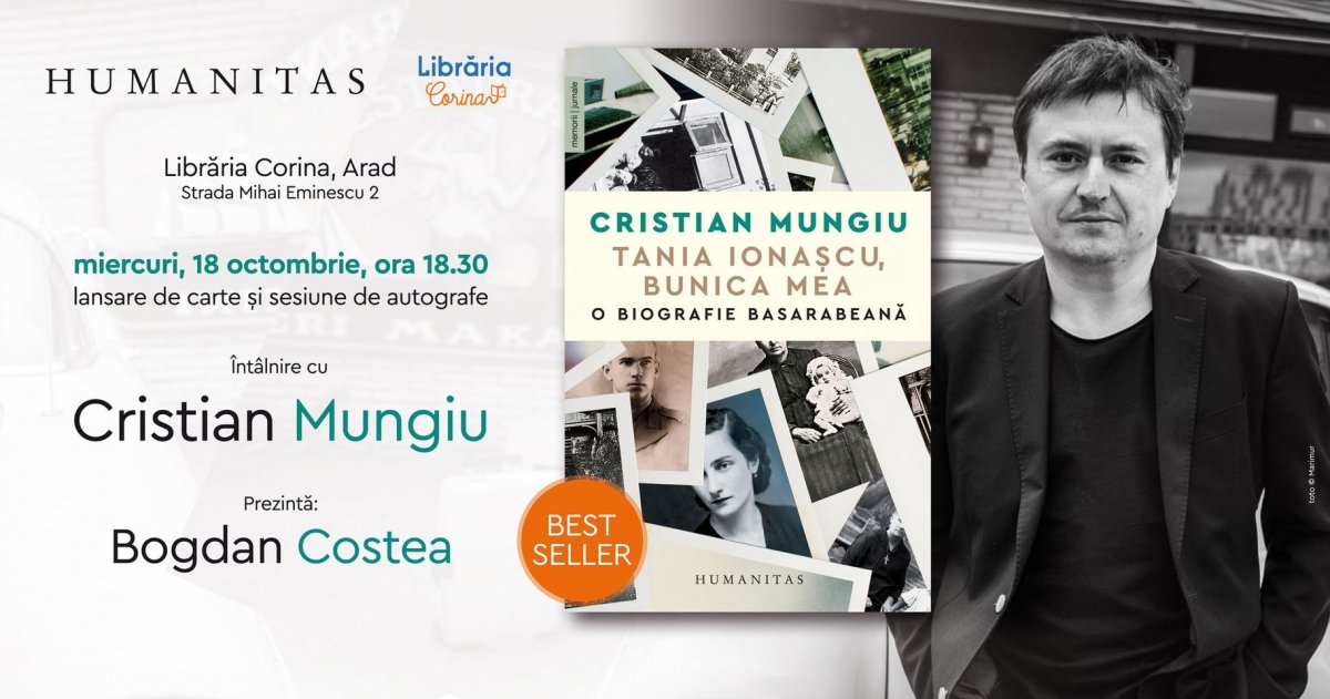  Cunoscutul regizor Cristian Mungiu își lansează cartea „Tania Ionașcu, bunica mea: O biografie basarabeană“ la Librăria CORINA