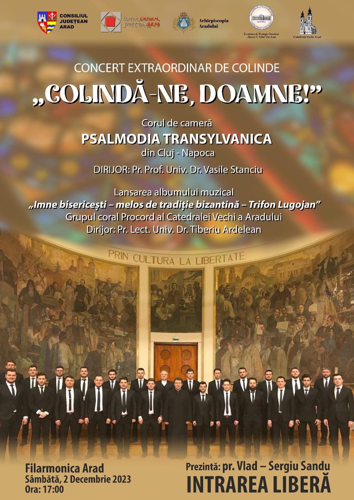 Corul de cameră PSALMODIA TRANSYLVANICA din Cluj-Napoca concertează la Arad