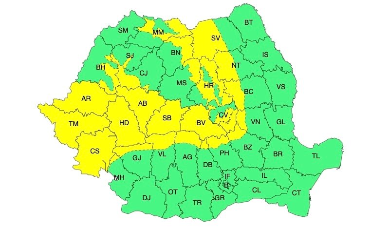 ALERTĂ METEO. Cod galben de ninsori viscolite: rafale de până la 110 km/h, revine gerul. HARTA actualizată