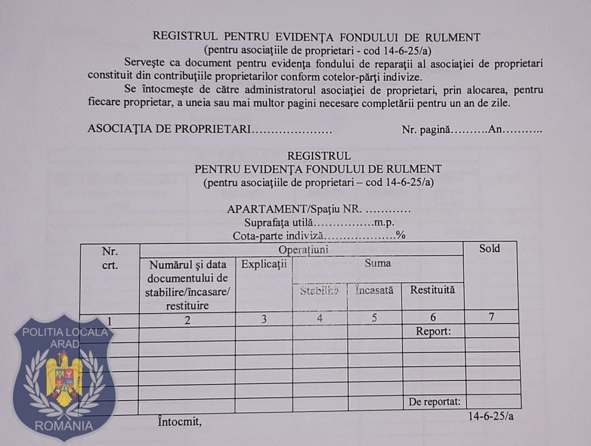 Ce spune Poliția Locală despre fondul de rulment și fondul de reparații; amenzile pot ajunge până la 5.000 de lei pentru încălcarea legii