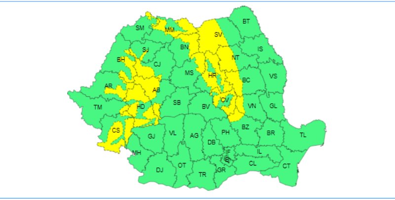 Cod galben de viscol și ninsori pentru zona estică a județului