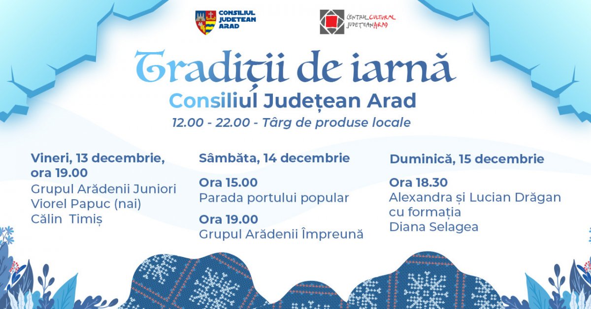 Tradiții de iarnă și parada portului popular, la Consiliul Județean Arad