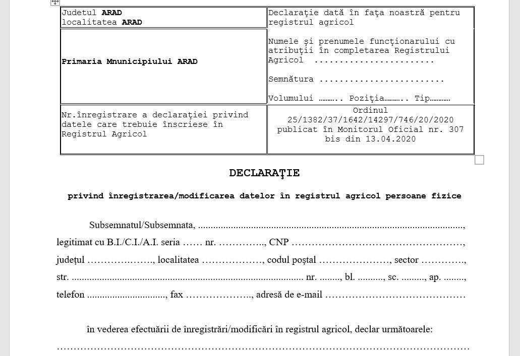 Înscrierea gospodăriilor în Registrul Agricol - obligatorie