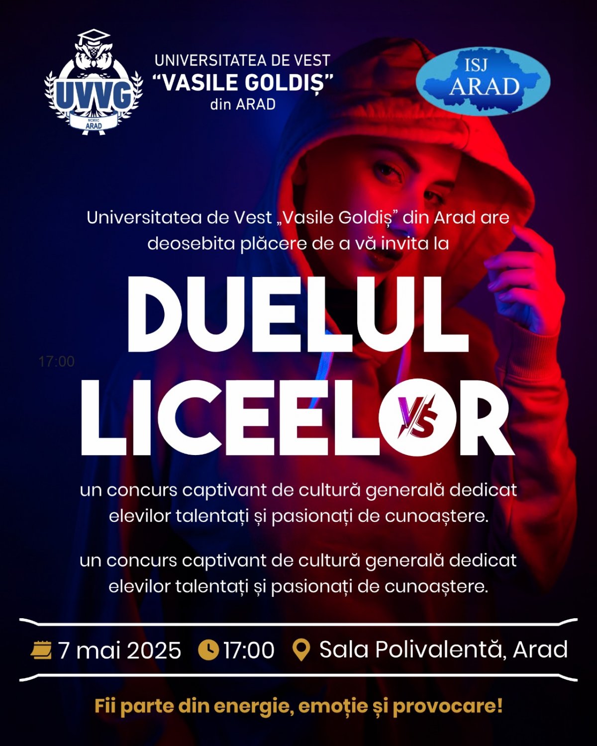 Dan Negru moderează „DUELUL LICEELOR” din Arad, mâine la Sala Polivalentă