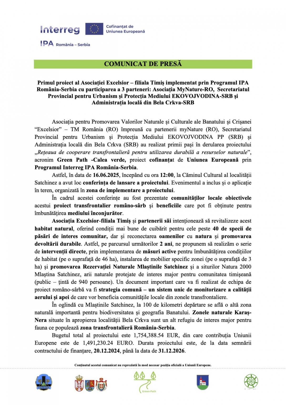 Primul proiect al Asociației Excelsior – filiala Timiș implementat prin Programul IPA România-Serbia