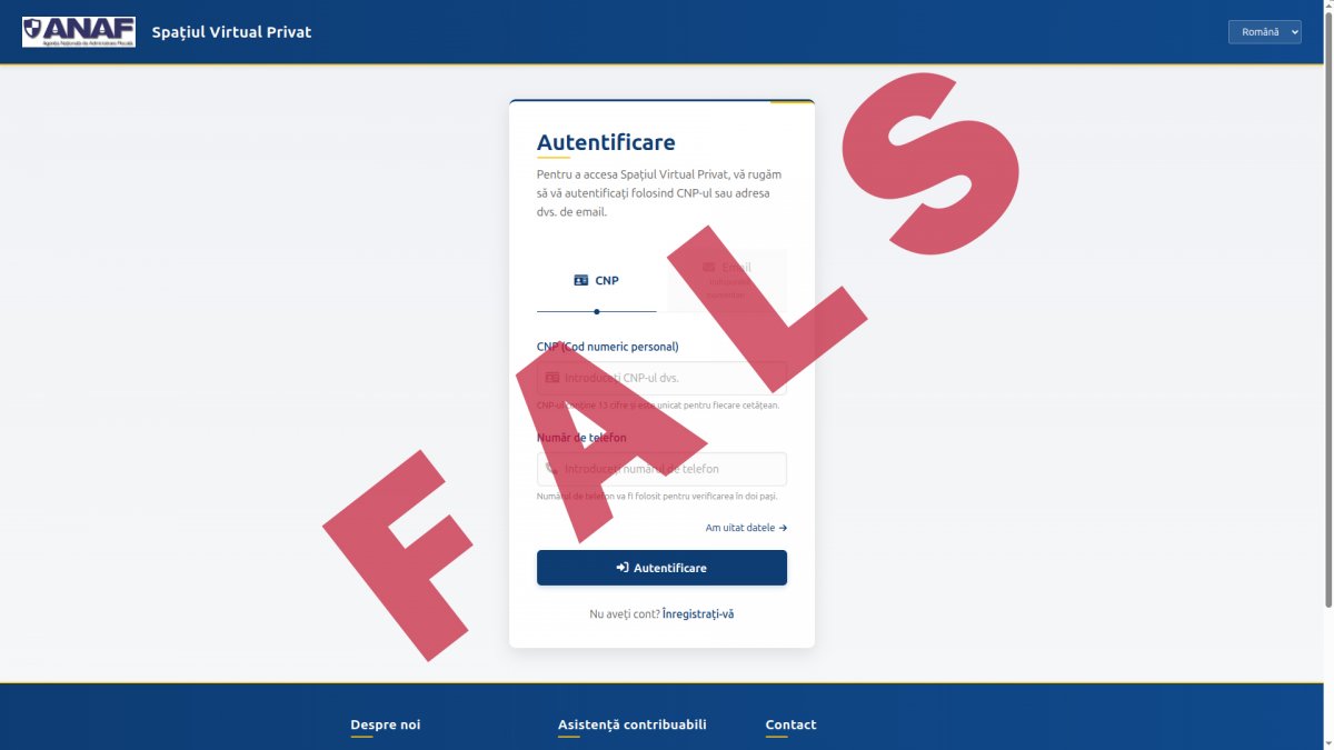 Tentativă de phishing: ANAF atenționează cu privire la un site fals care imită identitatea instituției