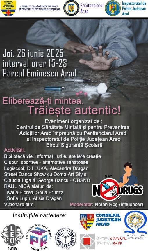 „Eliberează-ți mintea. Trăiește autentic!”, un eveniment dedicat tinerilor, în Parcul Eminescu