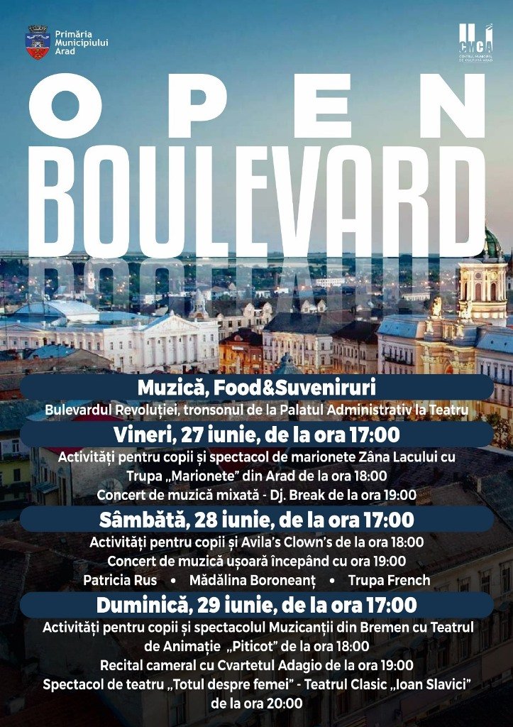 Open Boulevard, la ediția a II-a, în centrul Aradului: între 27 și 29 iunie circulația se închide din nou / UPDATE: Pe ce tronson va fi oprită circulația mașinilor