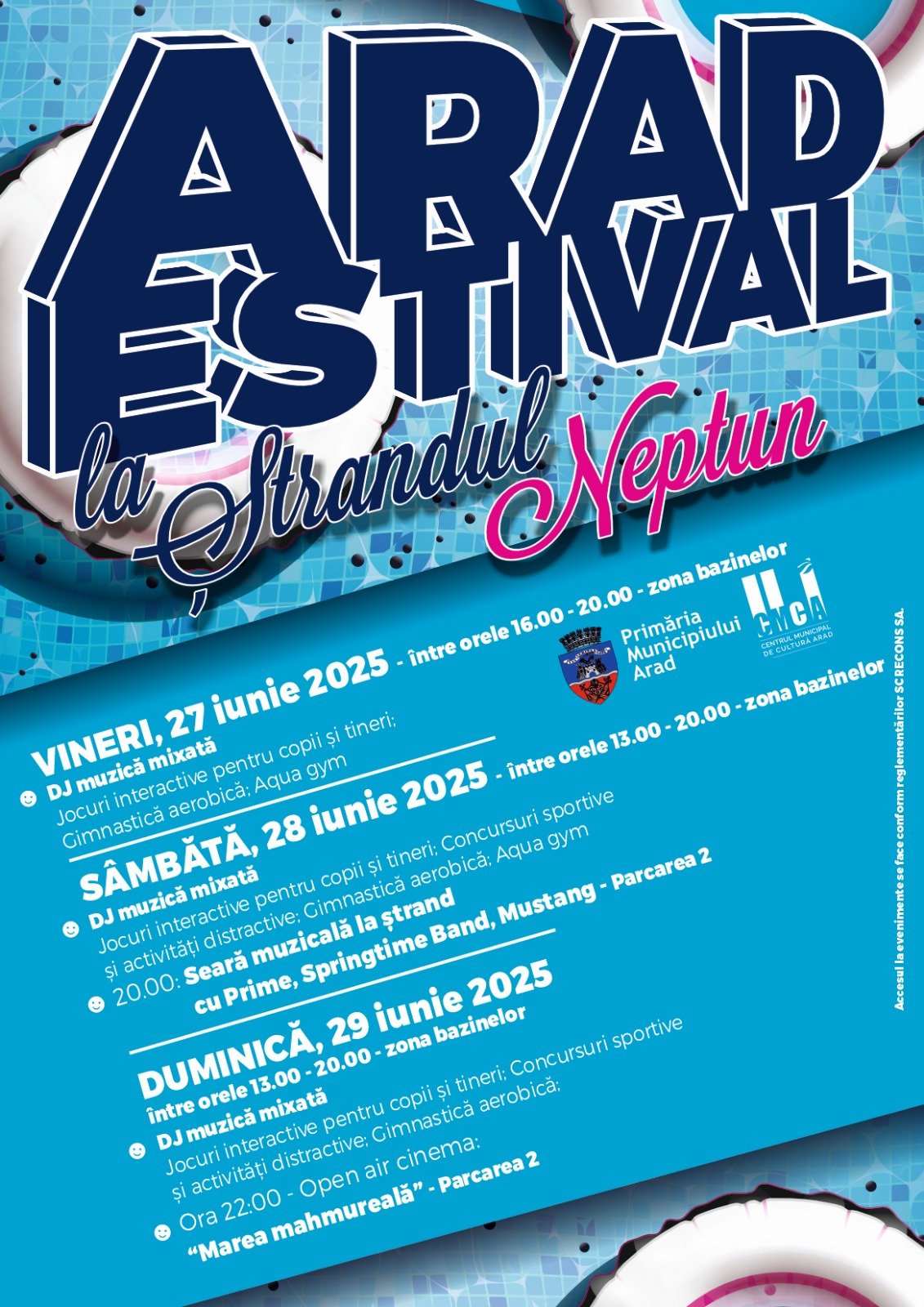 „Arad Estival“: distracție la bazine, muzică și Open Air Cinema, la Ștrandul Neptun