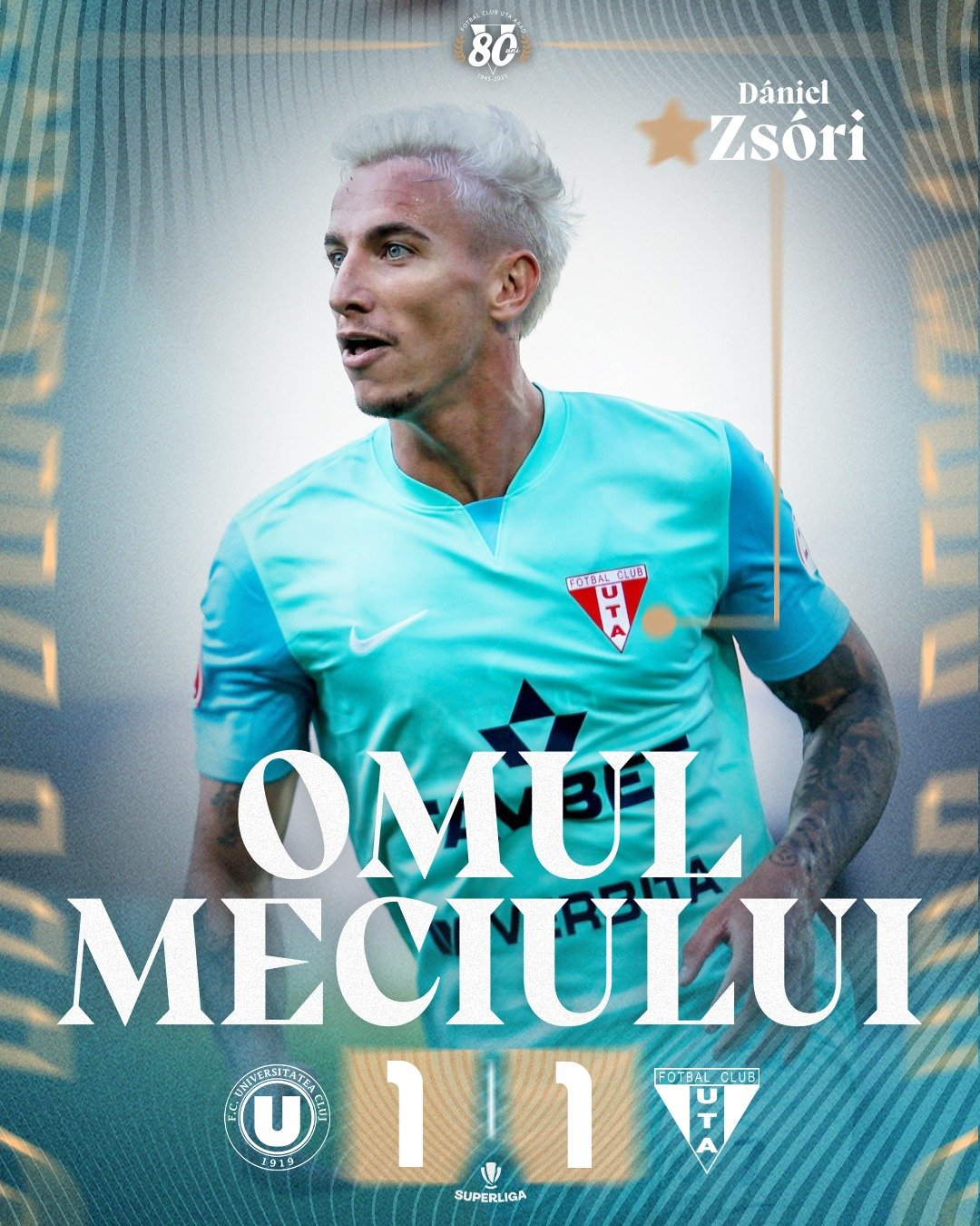 Daniel Zsori - jucătorul meciului U.Cluj - UTA