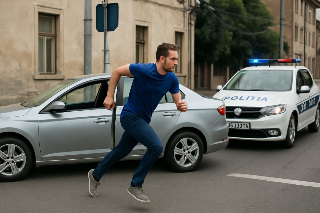 Fugi, băiete, fugi! Șofer cu permisul suspendat a abandonat mașina la vederea Poliției și a luat-o la sănătoasa