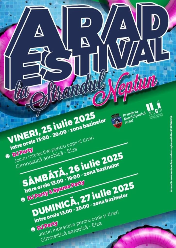 „Arad Estival“. Spuma&DJ Party, distracție la bazine, la Ștrandul Neptun