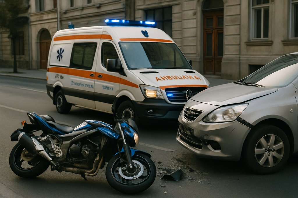 Accident în municipiu: motociclist rănit după o coliziune cu un autoturism