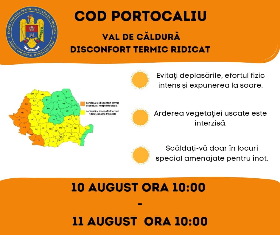 Cod portocaliu de caniculă în județ