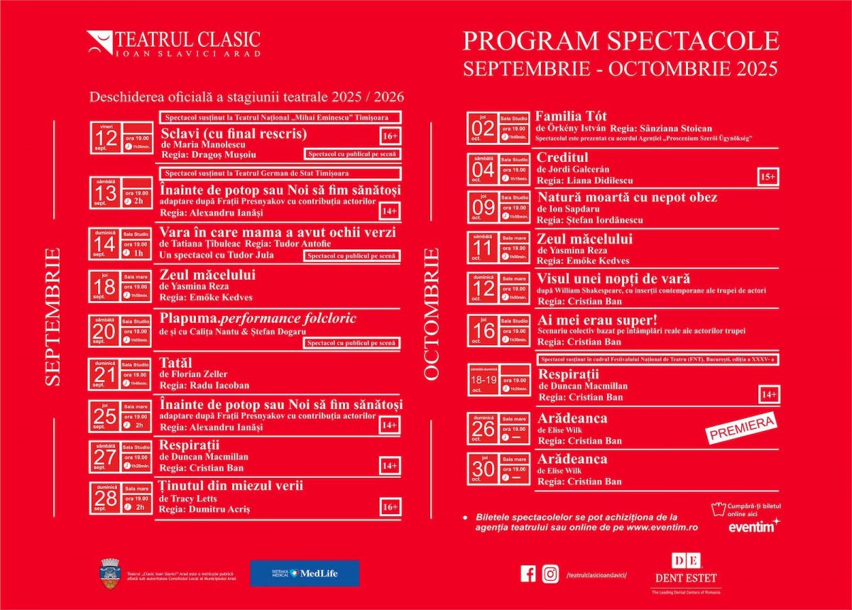 O nouă stagiune începe la Teatrul Clasic ,,Ioan Slavici” Arad 