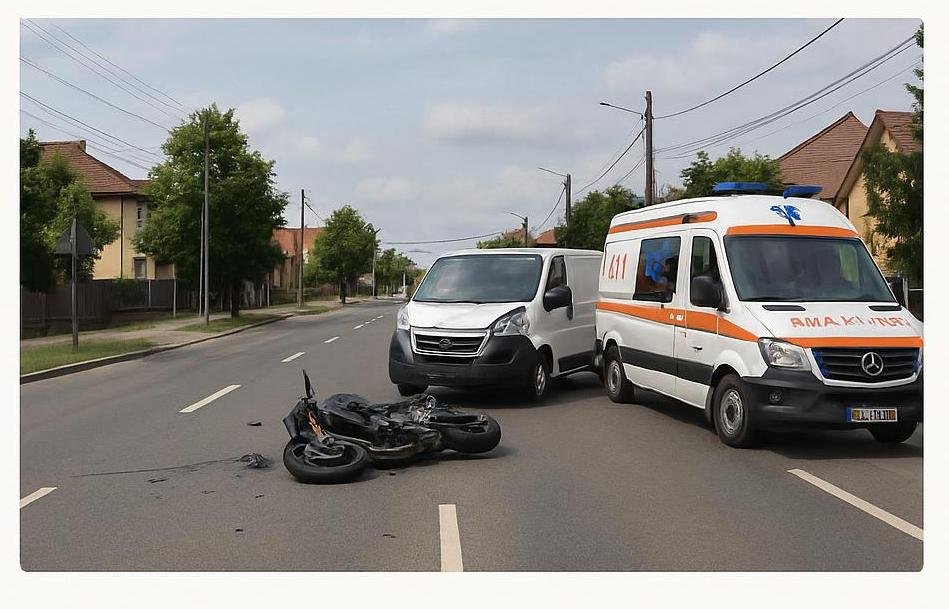 Motociclist rănit într-un accident cu o autoutilitară în localitatea Andrei Șaguna