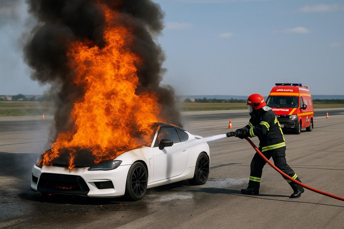 Incendiu izbucnit la un autoturism pe Aeroportul din Arad