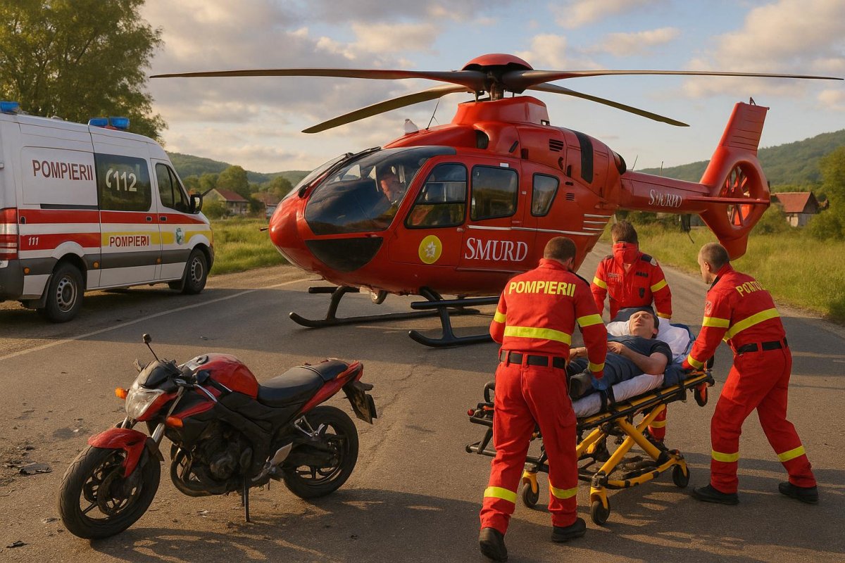 Accident rutier între o motocicletă și un autoturism în localitatea Vârfurile