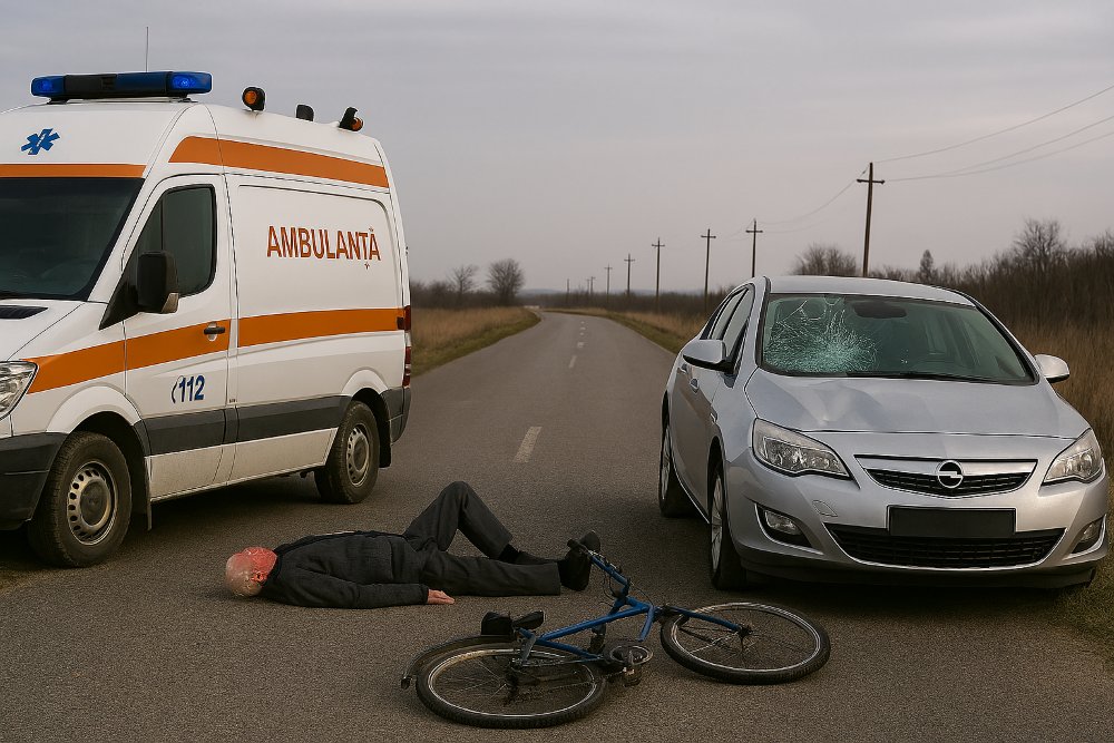 Biciclist în stop cardio-respirator, după un accident petrecut între Sâmbăteni și Ghioroc