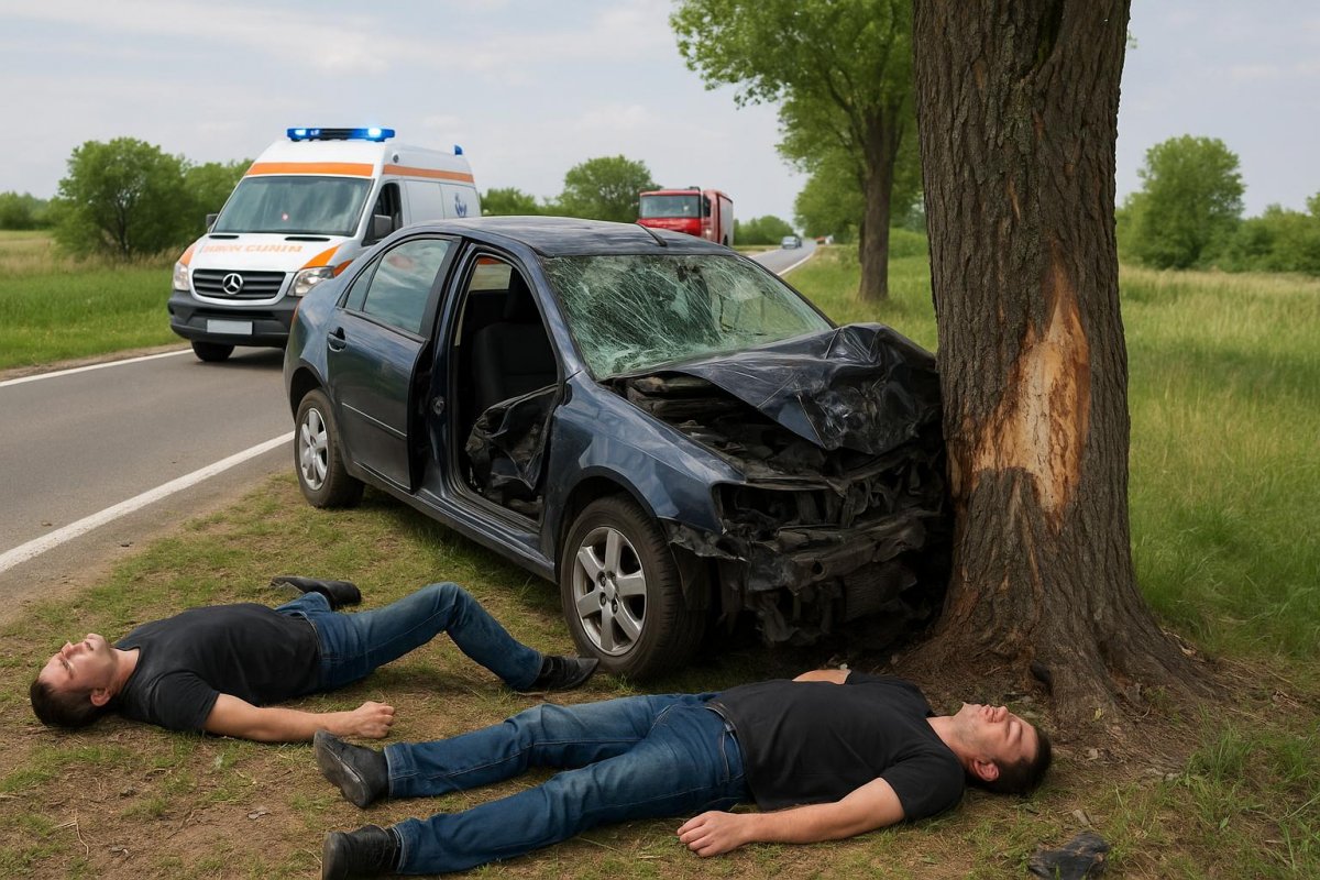 Accident grav la ieșirea din Curtici spre Macea – o mașină s-a izbit violent de un copac