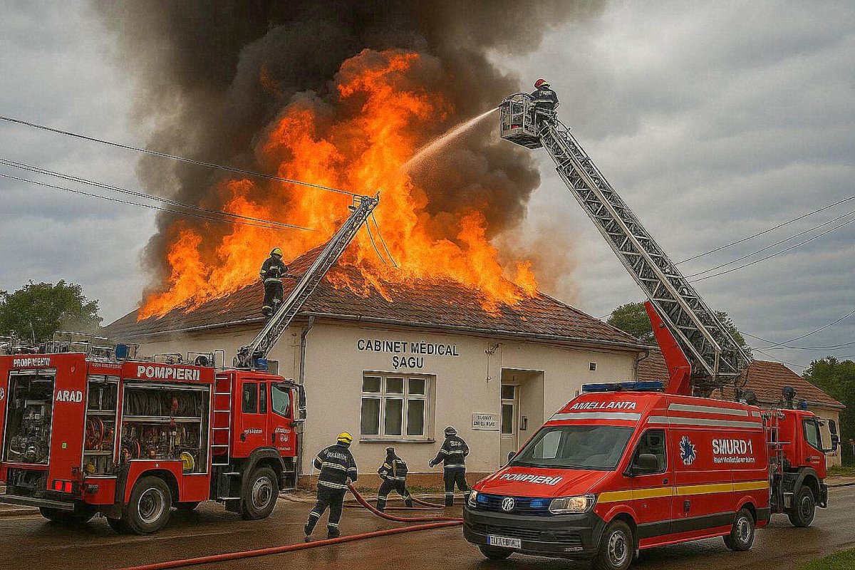 Incendiu izbucnit la acoperișul unui cabinet medical din localitatea Șagu