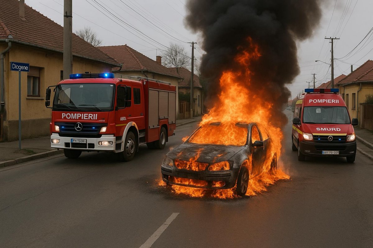 Incendiu izbucnit la un autoturism din municipiul Arad, str. Diogene