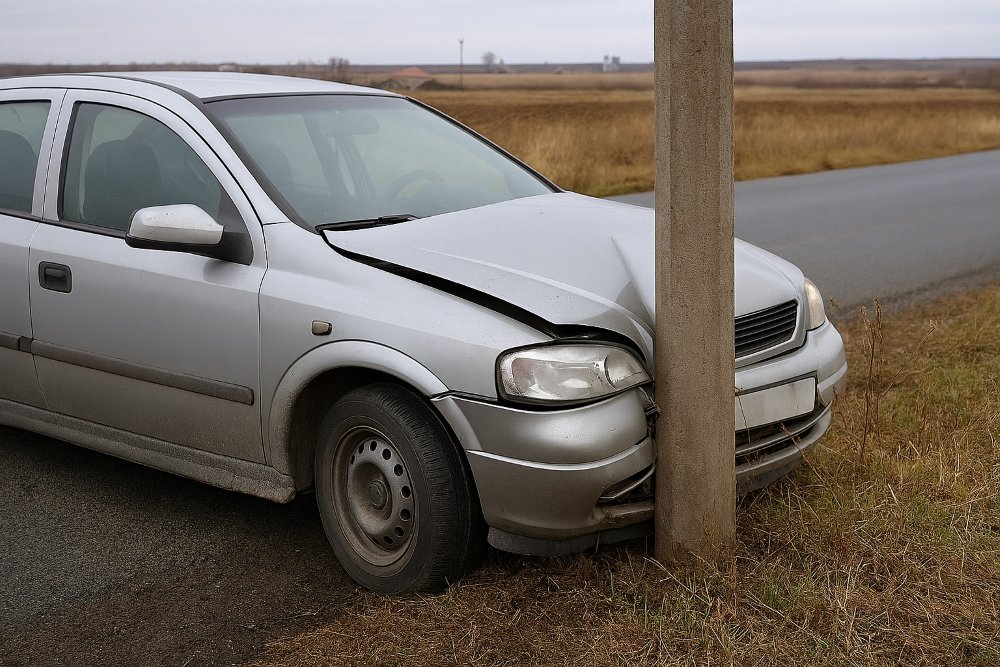 Stâlpul din Chișlaca care n-a vrut să se ferească din calea unui șofer cu chef...