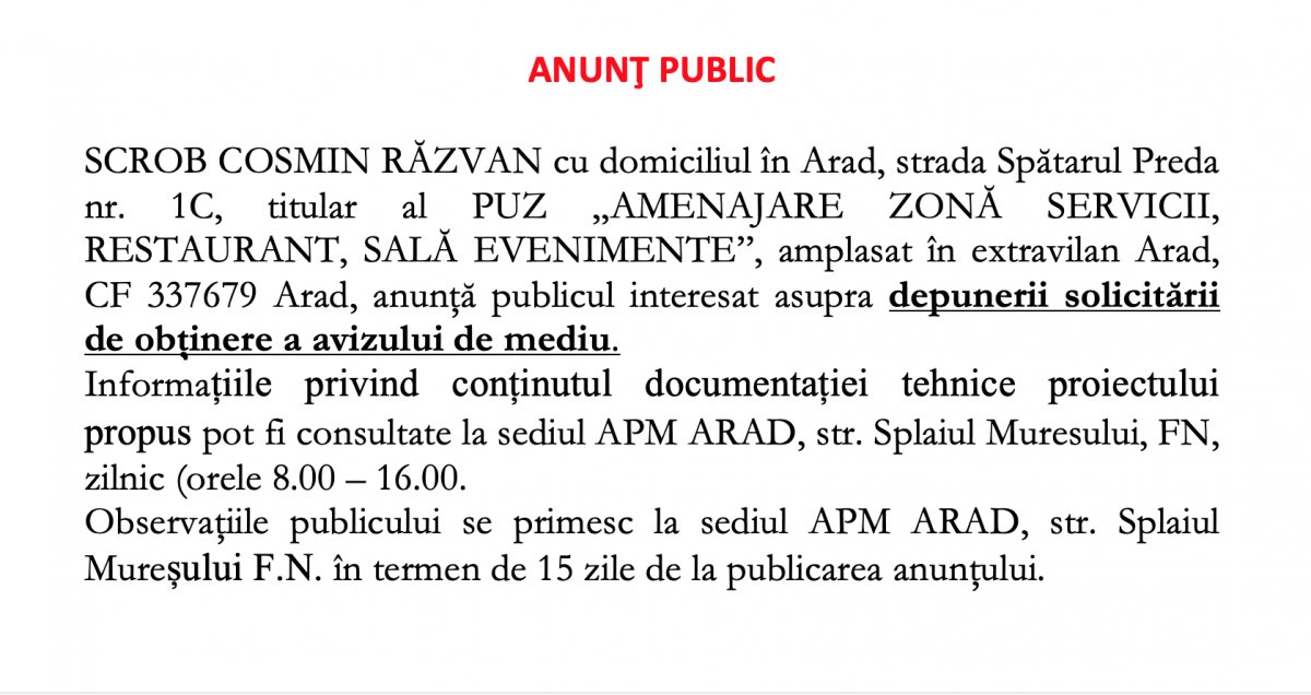 ANUNȚ PUBLIC