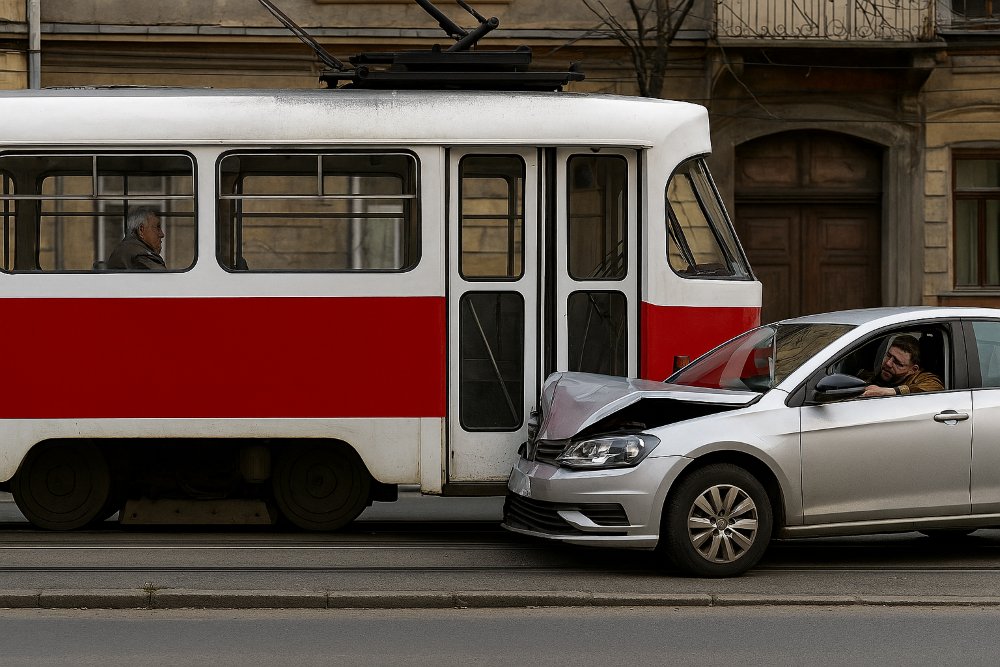 Tramvaiul, un adversar cam tare pentru șoferii cu chef de degustări