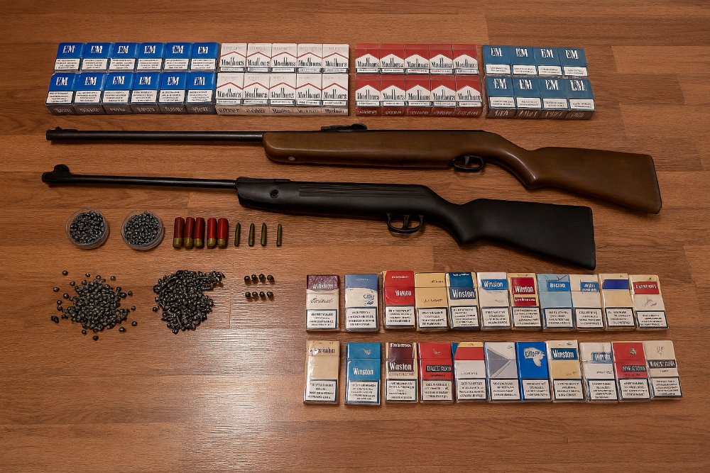 Arme și mii de țigarete ilegale descoperite în urma unor percheziții; trei persoane sunt cercetate penal