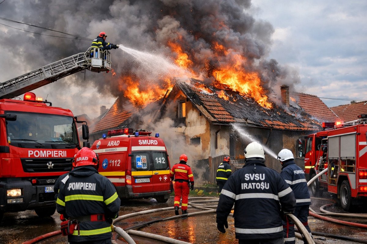 Incendiu izbucnit la acoperișul unei case din localitatea Iratoșu