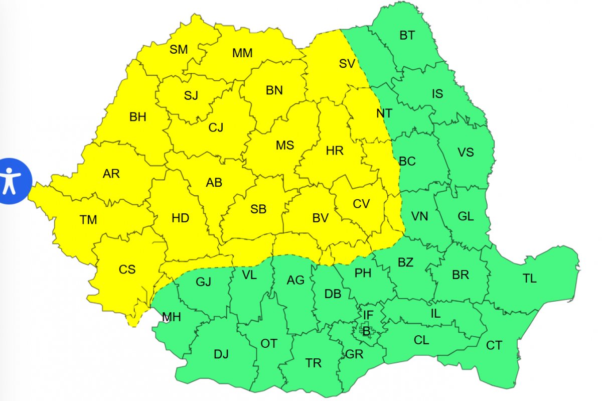Cod galben de ger năpraznic în România, inclusiv în județul Arad. Meteorologii ANM anunță frig extrem, ninsori și polei. HARTA zonelor vizate