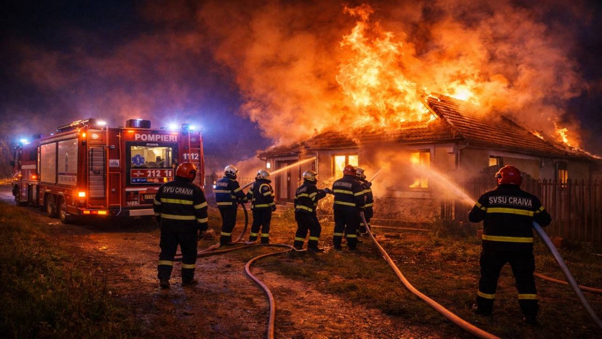 Pompierii intervin la un incendiu izbucnit la o casă în localitatea Craiva