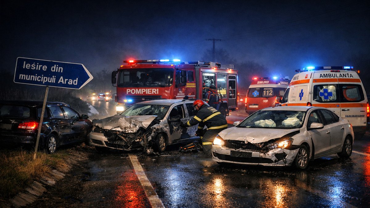 Accident rutier în care au fost implicate trei autovehicule la ieșirea din municipiul Arad spre Zimand