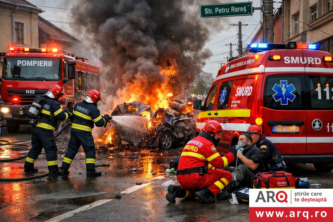  Accident rutier urmat de incendiu pe strada Petru Rareș
