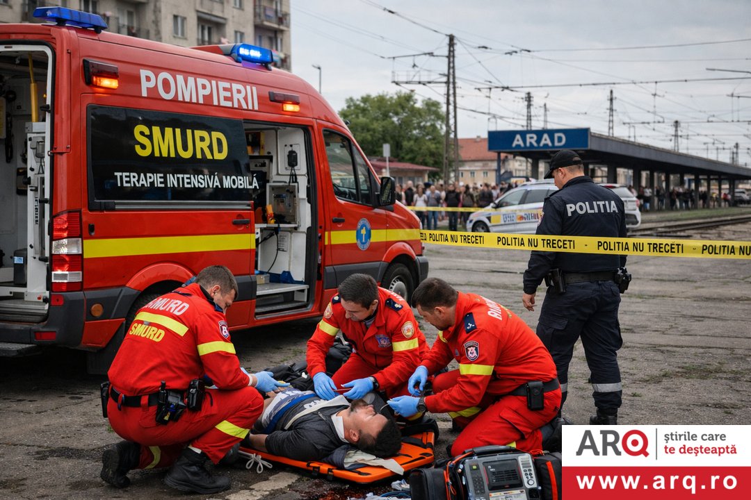 Pompierii arădeni intervin în ajutorul unei persoane căzute de la înălțime în zona Gării. Bărbatul, în vârstă de 25 de ani, a decedat în urma impactului!