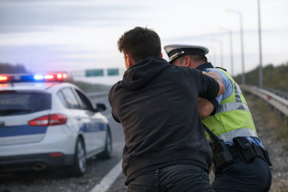 Incident violent pe A1: un șofer de 19 ani a atacat un polițist și a încercat să-i ia arma