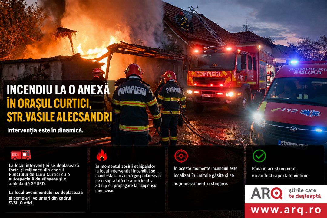  Incendiu izbucnit la o anexă în orașul Curtici