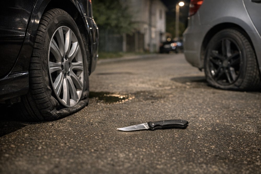 Două mașini de la Chișineu-Criș - cu roțile tăiate; autorul a fost prins înainte să apuce să-și ascută cuțitul pentru alte autoturisme