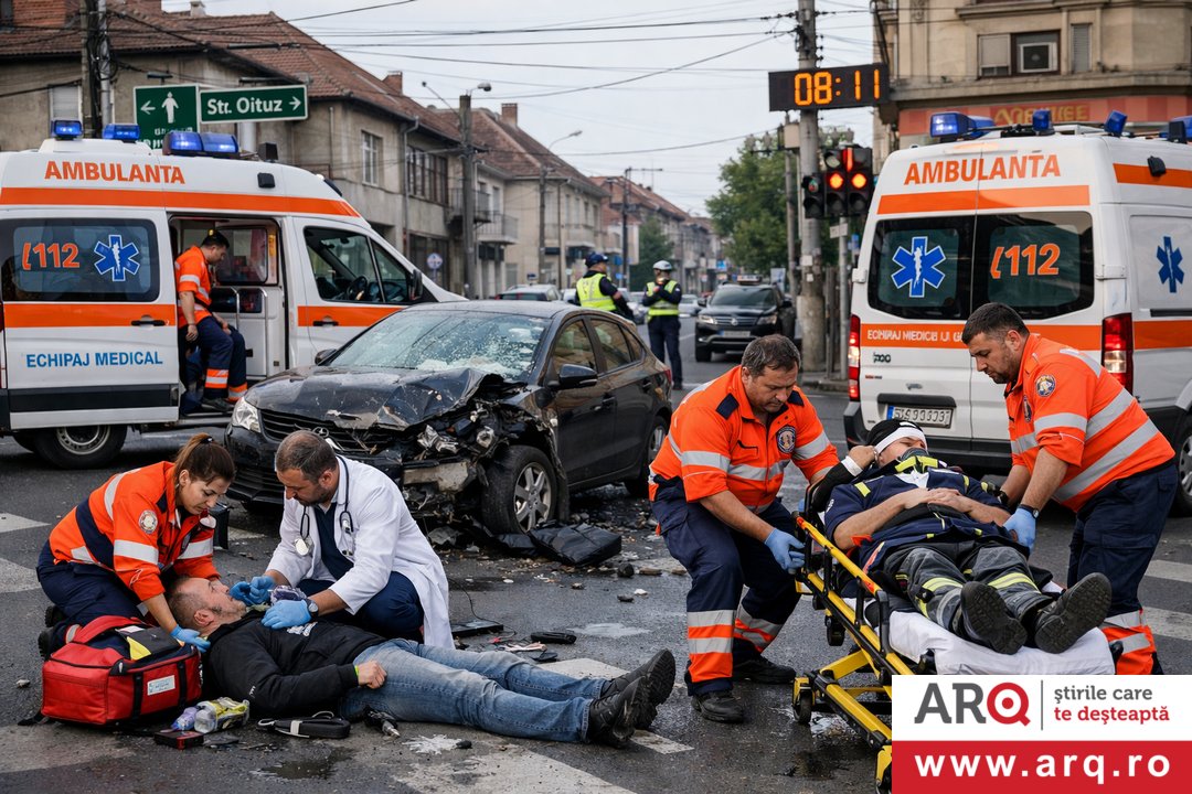 Accident rutier pe str Oituz, colț cu str Ion Rațiu