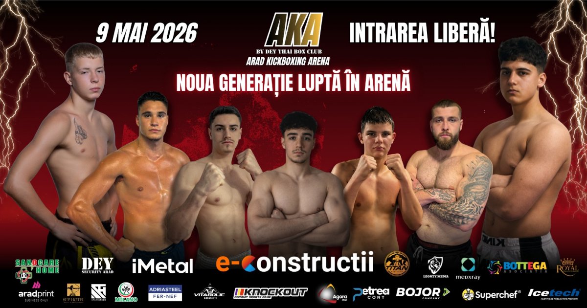 Gala Arad Kickboxing Arena aduce în prim-plan noua generație de luptători – 9 mai, Agora Mall, acces gratuit