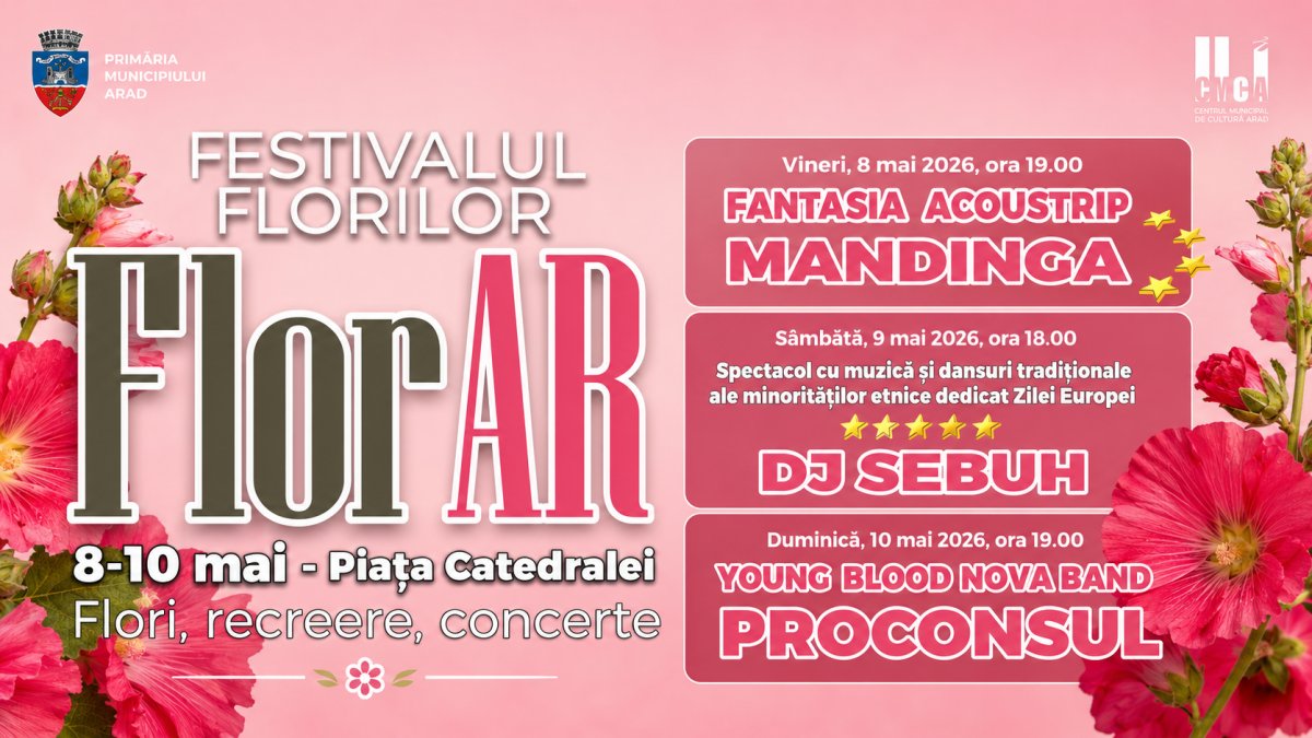 FlorAr 2026. Flori, recreere și concerte de muzică ușoară în Piața Catedralei din Arad