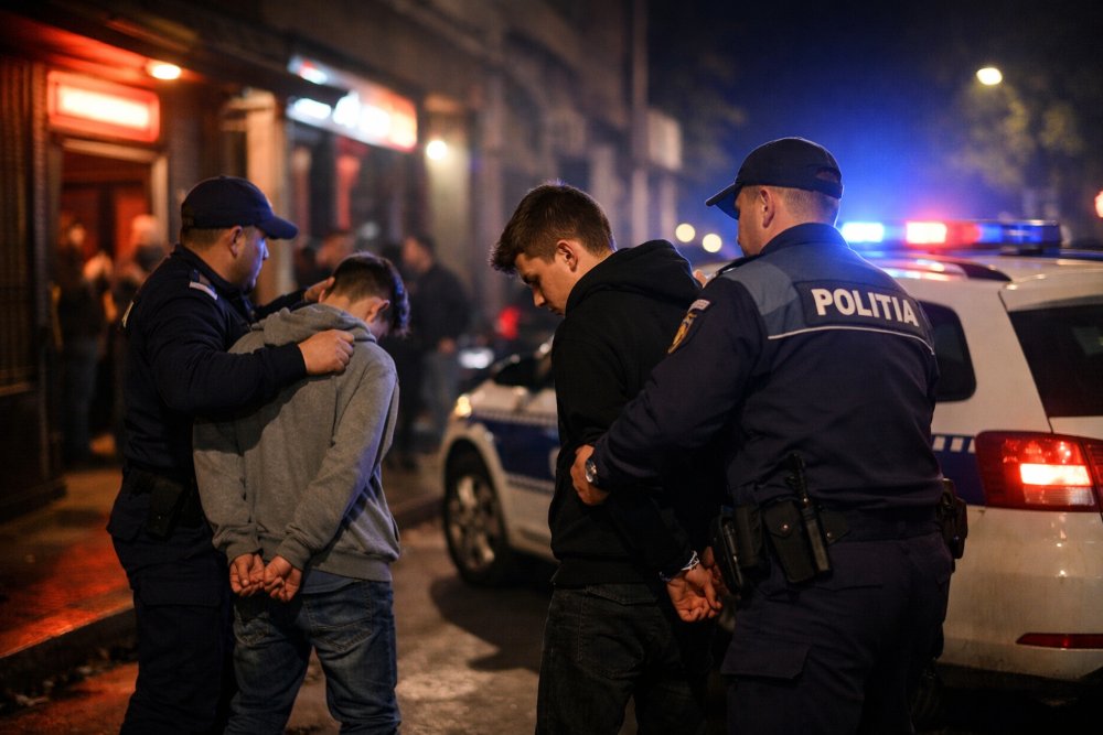 Noapte grea în fața unui local: doi tineri au împărțit pumni, Poliția a împărțit, peste două luni, cătușe