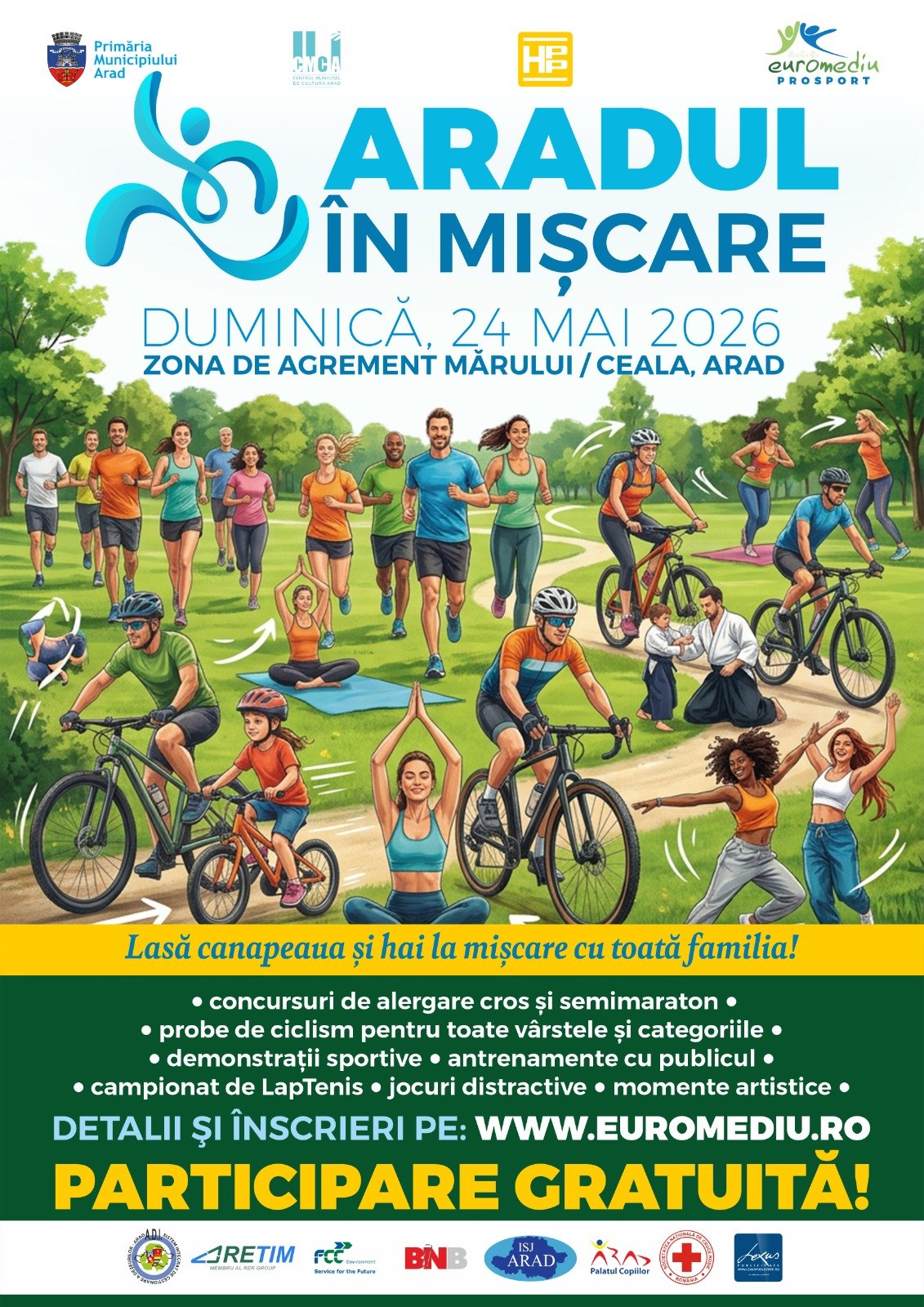 „Aradul în Mișcare” invită arădenii la sport, muzică, dans, competiții și activități pentru întreaga familie