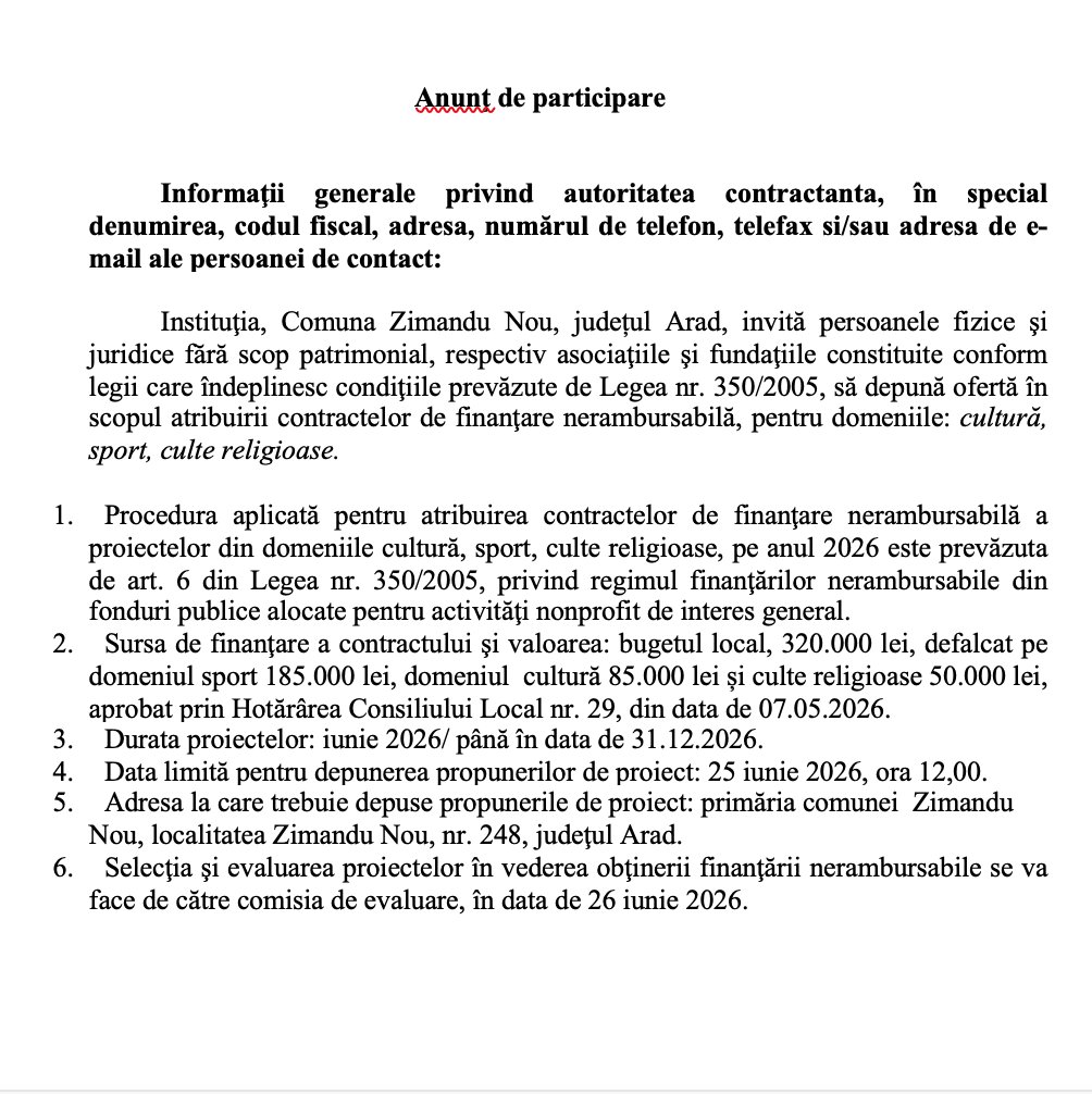 Anunţ de participare