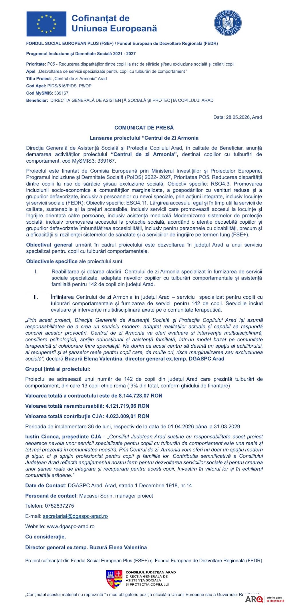 Lansarea proiectului “Centrul de Zi Armonia