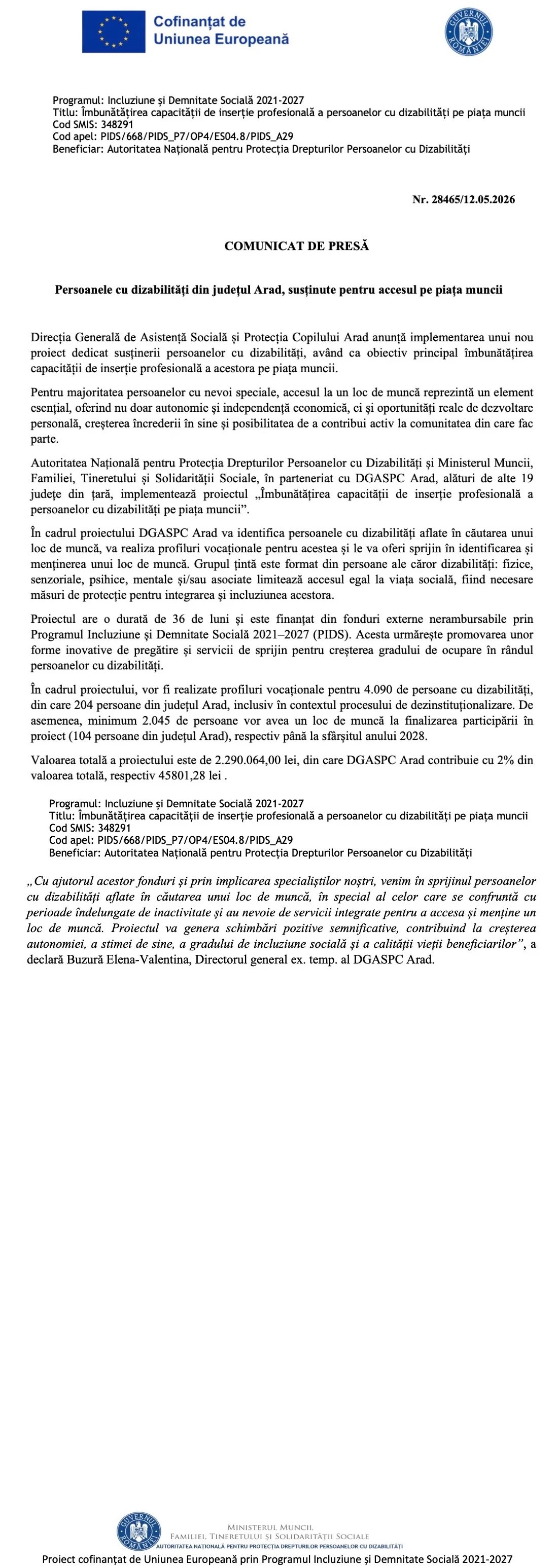 Persoanele cu dizabilități din județul Arad, susținute pentru accesul pe piața muncii