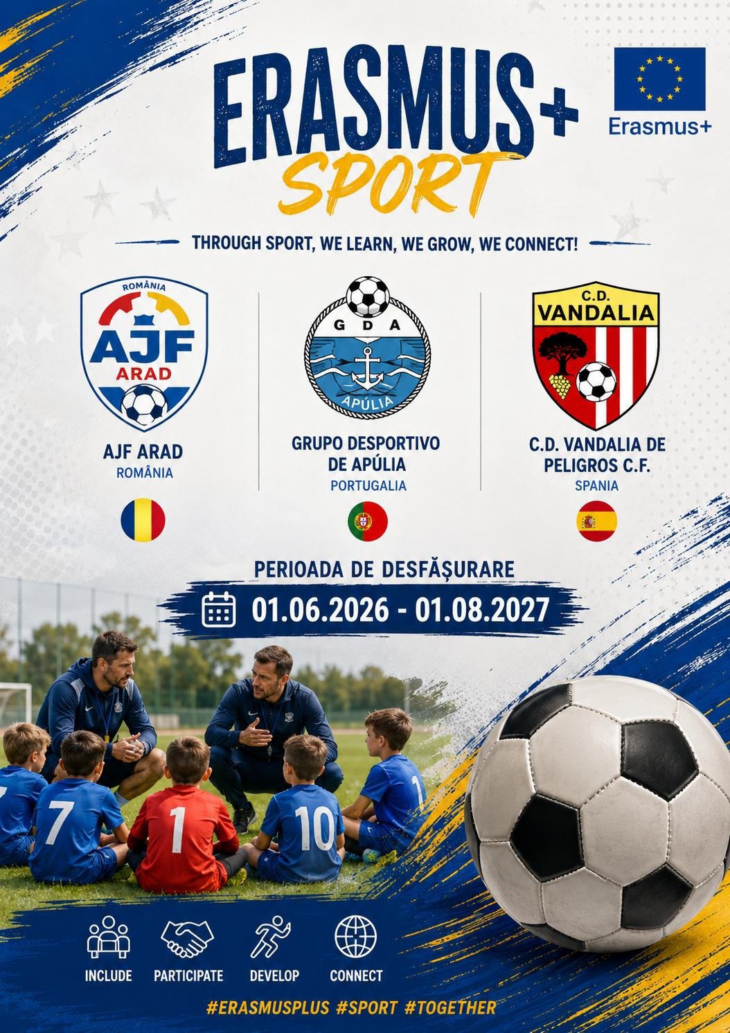AJF Arad a obținut finanțare Erasmus+ alături de parteneri din Portugalia și Spania!