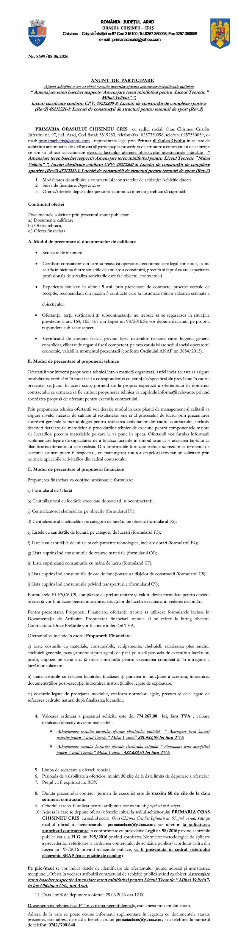 ANUNT DE PARTICIPARE