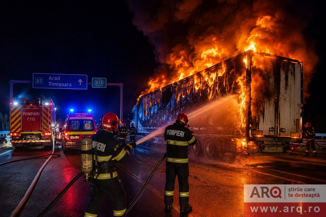  Incendiu izbucnit la un autotren pe A1 la km 525, pe sensul de deplasare Arad - Timișoara